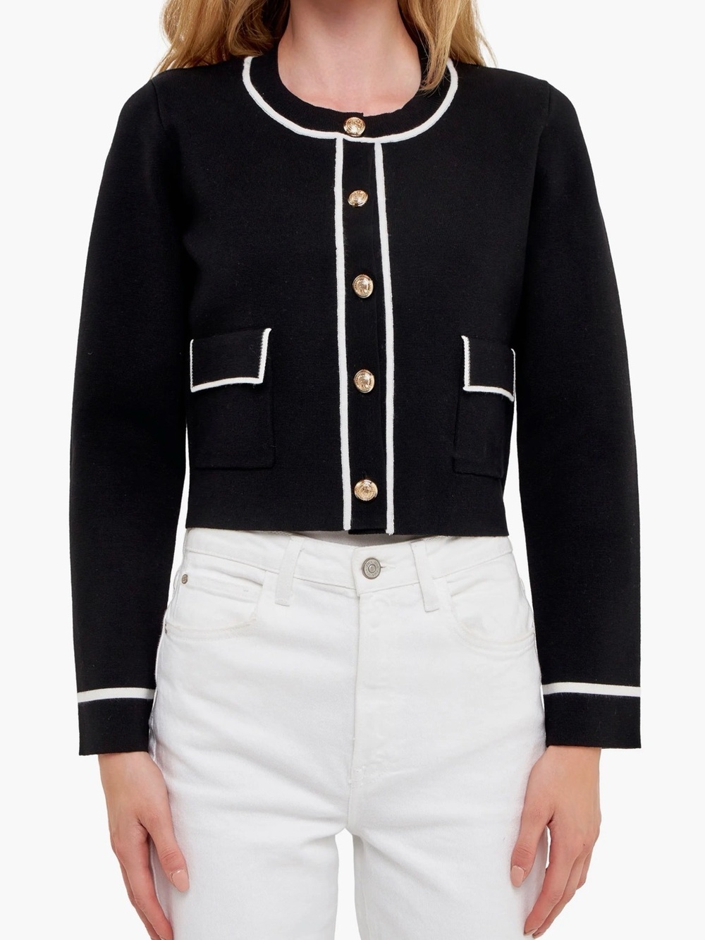 English Factory Black & White Contrast Detail Cardigan